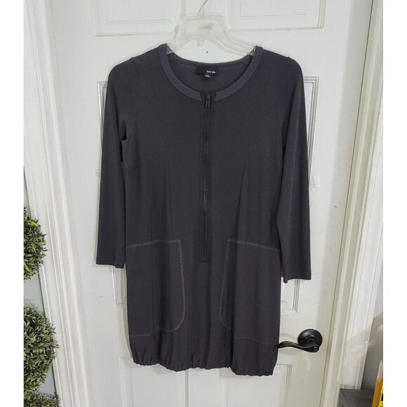 Sun‎ Kim Womens Black Long Sleeve Shirt Dress Half Zip Up Bubble Hem Size XS - Picture 2 of 9